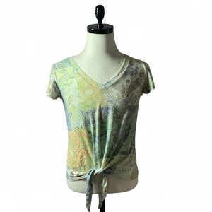 Paisley Tie Front V Neck Short Sleeve T‎ Shirt Top